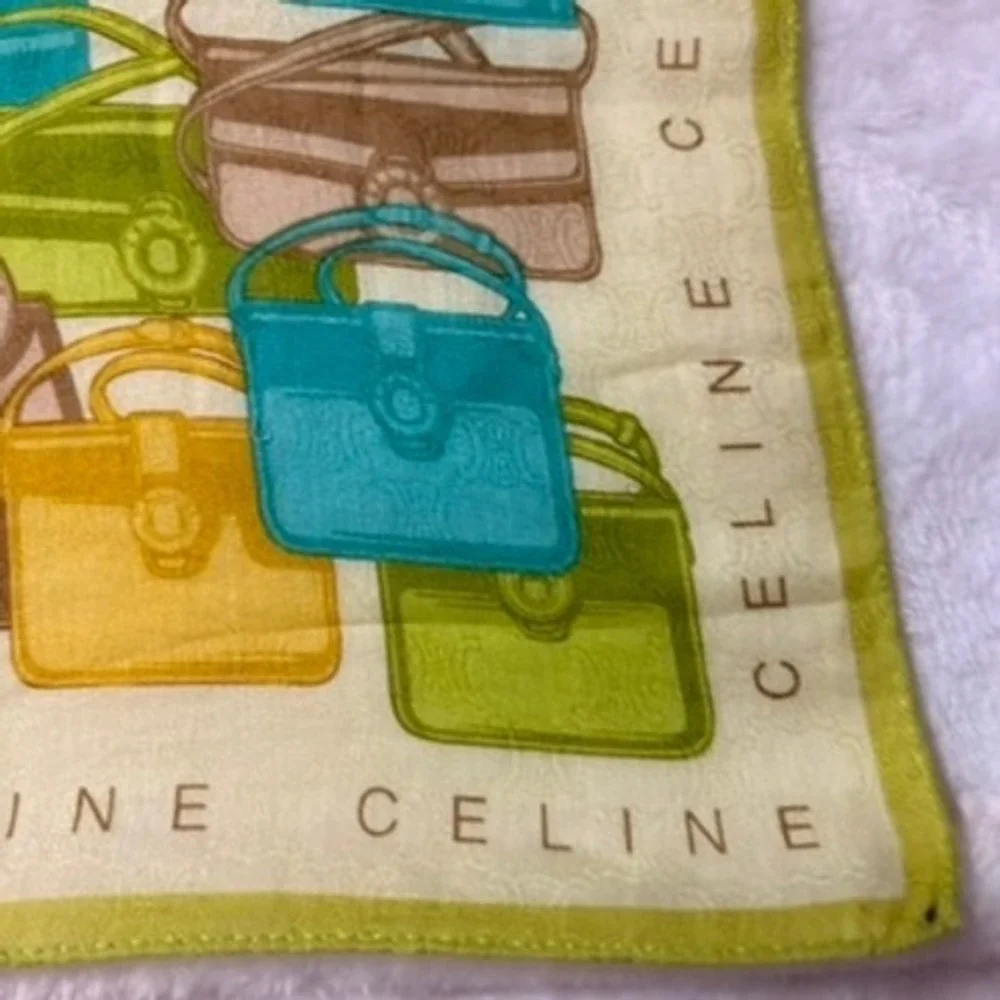 Vtg CELINE Scarf Handkerchief Handbag Motif Multicolor blue green 22